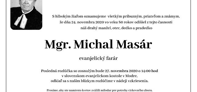 Zomrel evanjelický farár Michal Masár
